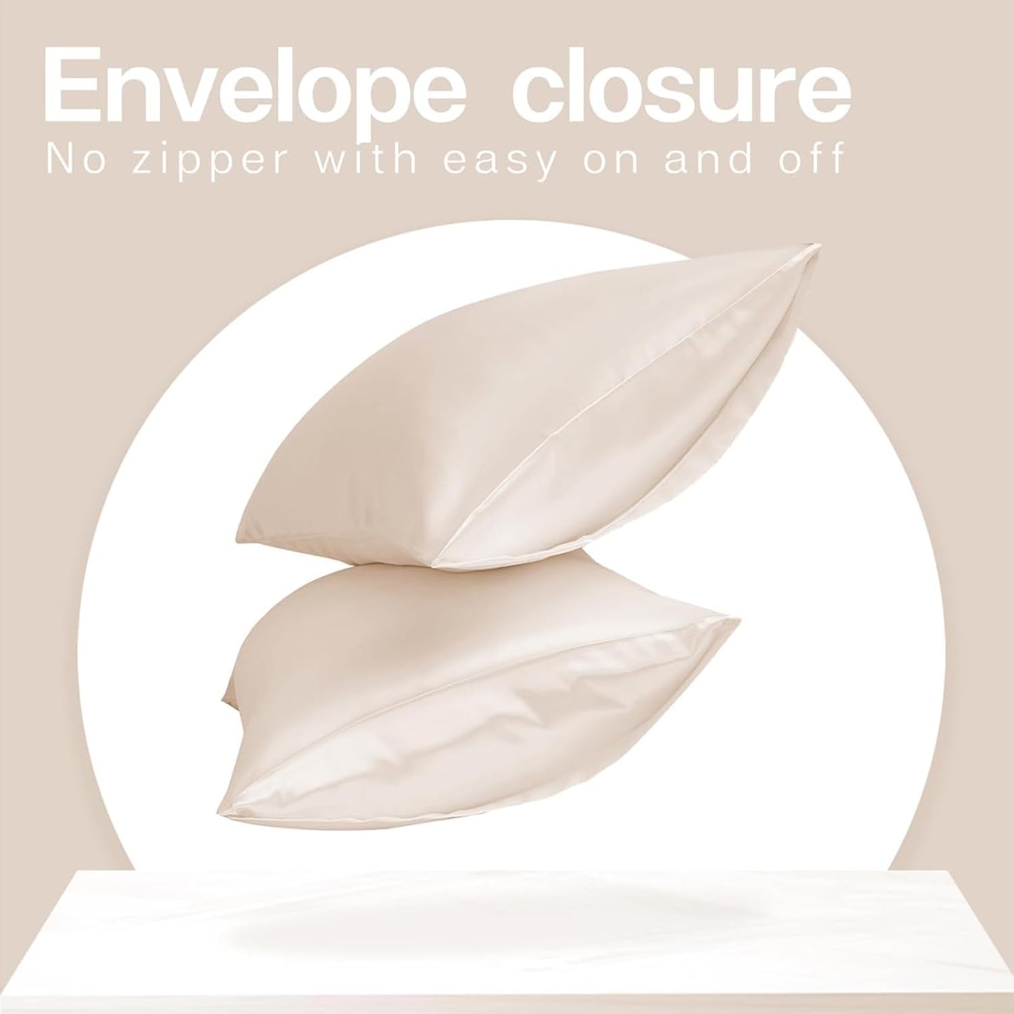 MR&HM Satin Pillowcase for Hair and Skin, Silk Satin Pillowcase 2 Pack, Standard Size Pillow Cases Set of 2, Silky Pillow Cover with Envelope Closure (20x26, Beige)