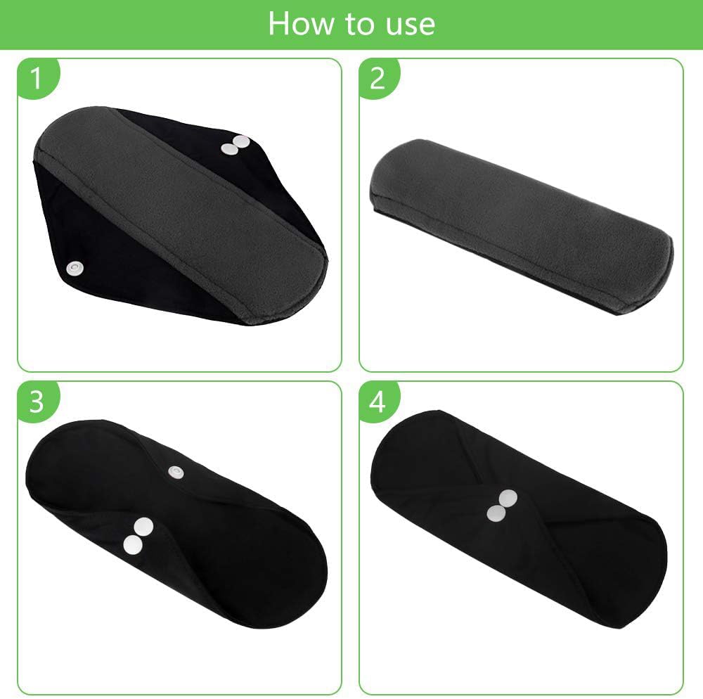 Reusable Bamboo Sanitary Towels Pads, TopDirect 8 Pack Medium & Large (9.06" & 11.02") Heavy Flow Night Pads Washable Cloth Menstrual Pad with Wet Bag for Women