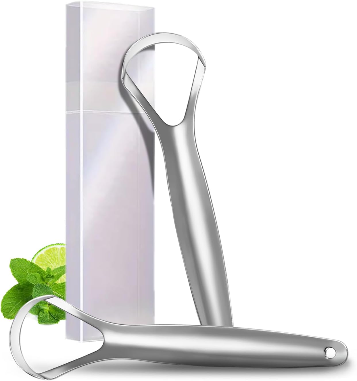 2 Pack Tongue Scraper Cleaner for Adults & Kids, Medical Grade Metal Tongue Scrapers with Travel Case, Wide-Head Tongue Cleaners Set for Fresh Breath Dental Eliminate Bad Breath in Seconds