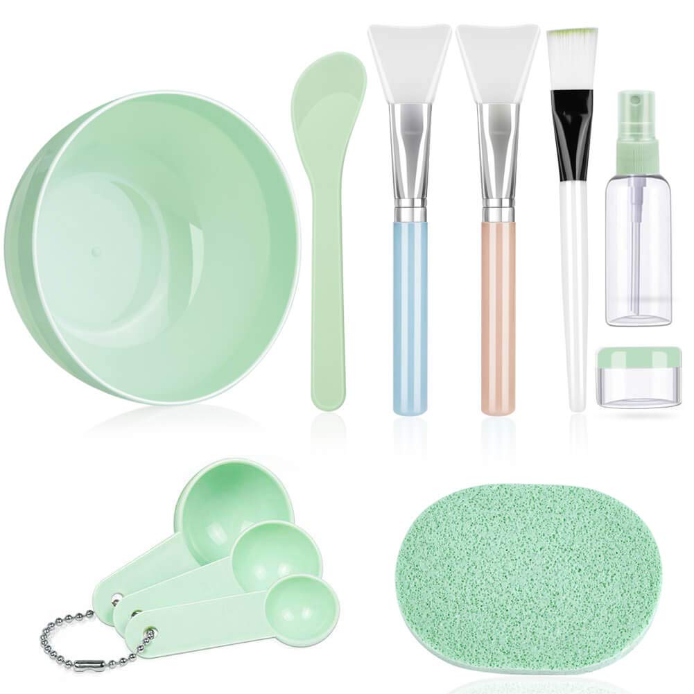 Face Mask Mixing Bowl Set, Anezus 11 Pcs DIY Facemask Mixing Tool Kit with Facial Mask Bowl Stick Spatula Silicone Brush Spray Bottle Puff Soaking Bottle Gauges
