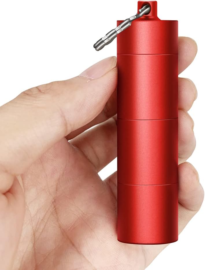Portable Keychain Pill Case Holder, EFFIET 3 Compartments Metal Pocket Emergency Pill Container Box for Daily Supplyment (Rose Red)