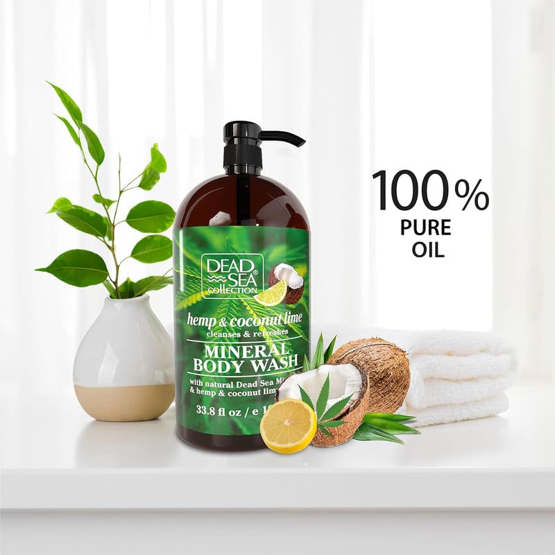 Dead Sea Collection Hemp & Coconut Lime Body Wash for Women and Men – with Pure Dead Sea Minerals - Cleanses and Moisturizes Skin - Pack of 2 (67.6 fl. oz)