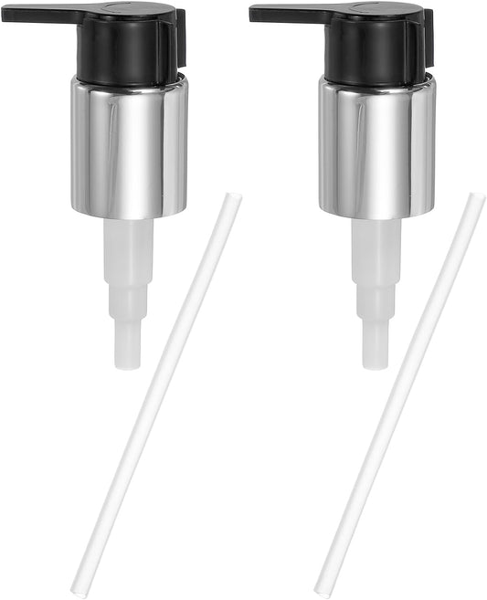 uxcell 2 Pcs Soap Dispenser Pump Heads, Hand Soap Dispensers Top Pumps Replacement Clip-on Pumphead for Standard 24/410 Neck Size Bathroom Lotion Shampoo Bottle, Silver Black