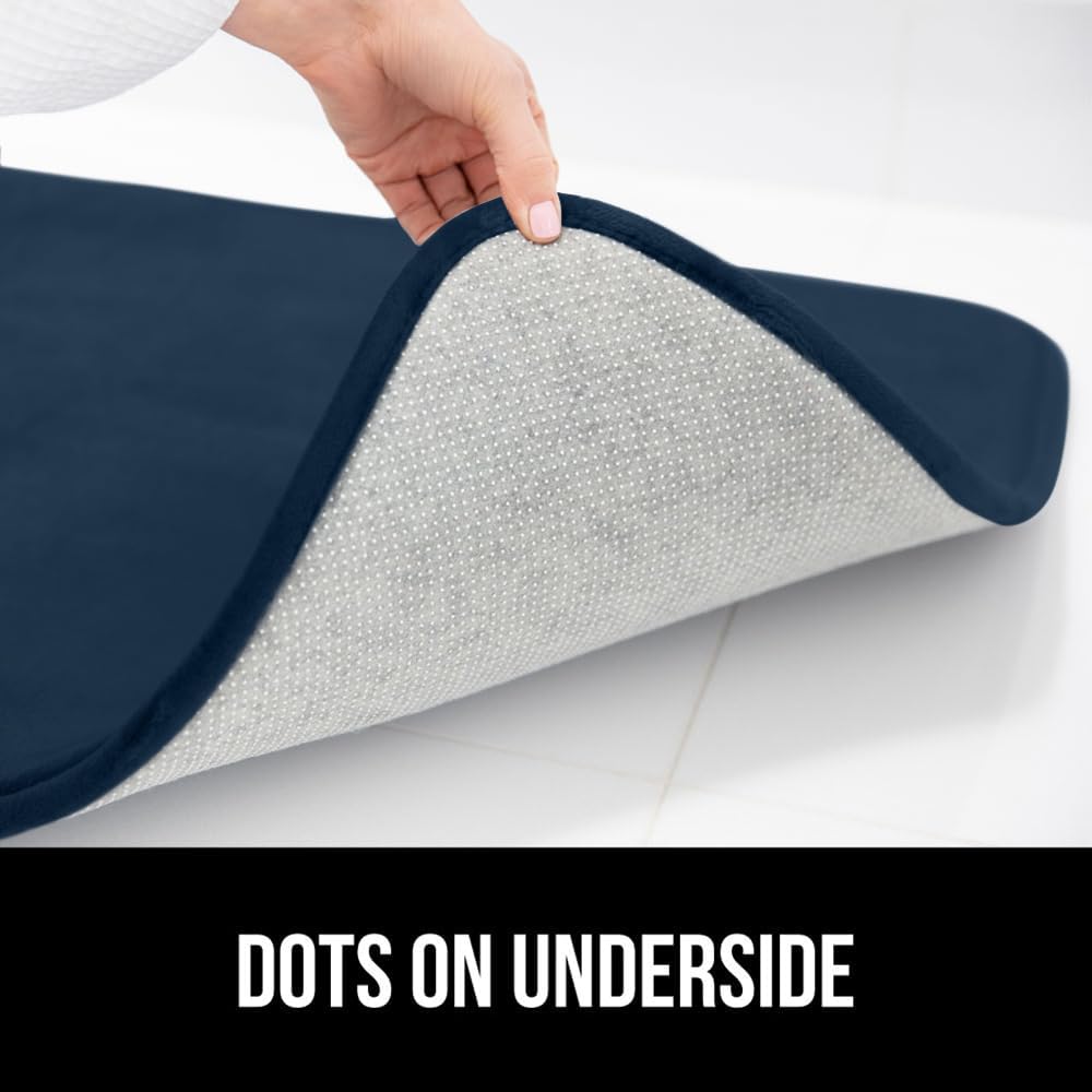 GORILLA GRIP Thick Memory Foam Toilet Rug for Bathroom, Square Shaped Washable, Soft Absorbent Velvet Topside Floor Mats, Machine Wash, Cushioned Luxury Rugs for Bath Room, 22.5x19.5 Navy Blue