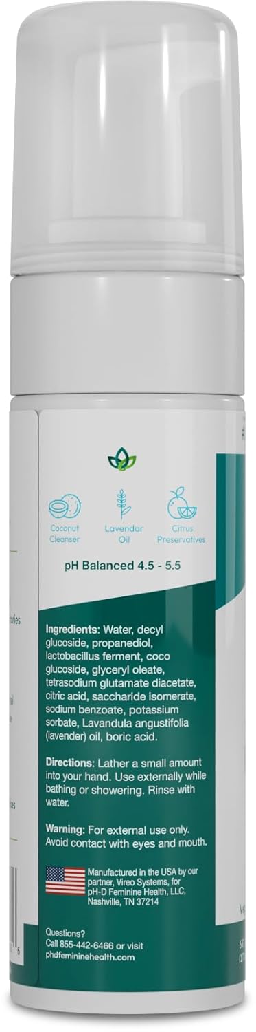 pH-D Feminine Health - Boric Acid Foam Wash - pH-Balanced, Paraben-Free, and Plant-based (Sensitive, 6 Fl Oz (Pack of 1))