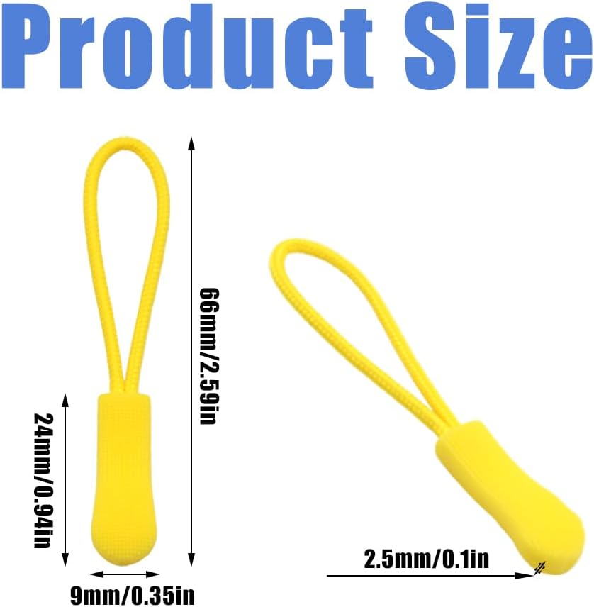 Ruidee 50 Pieces Zipper Pulls Zipper Tabs Zipper Pull Cord Extender Replacement Zipper Pulls for Backpacks, Jackets, Luggage, Purses, Handbags（Yellow）