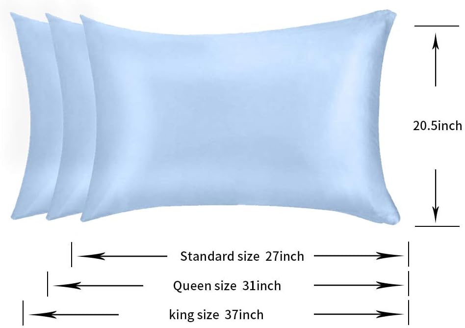 100% Mulberry Silk Pillowcases Set of 2 for Hair and Skin and Super Soft and Breathable King Size Nature Silk Pillowcases (King, Blue)