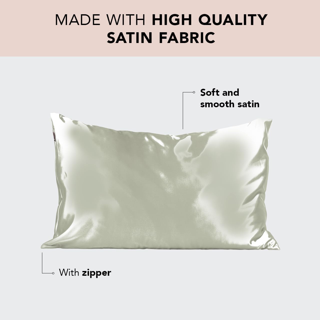 Kitsch Satin Pillowcase with Zipper for Hair & Skin, Softer Than Silk Pillow Cases Queen, Wrinkle-Free, Smooth and Cooling Satin Pillow Covers, Standard Size 19"x26" - Sage