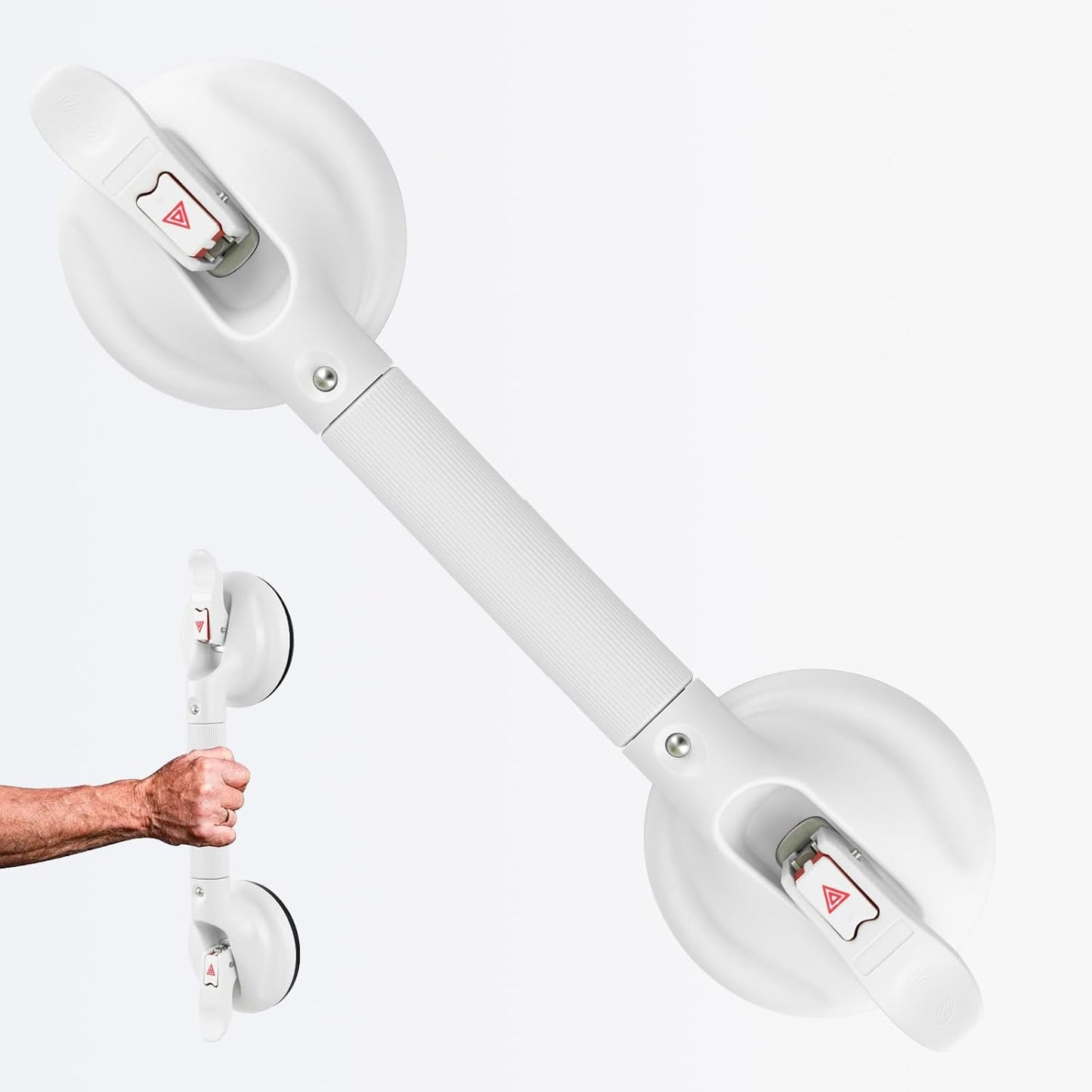 Shower Handle Upgraded 15 inch Grab Bar for Bathtub,Shower Handles with Strong Suction Cup,Bathroom Safety Grab Bar for Handicap Elderly Seniors and Disabled,White