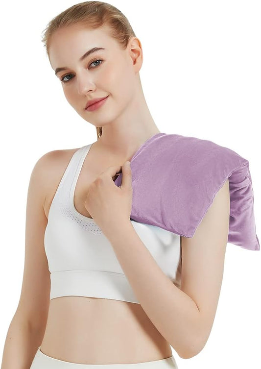 Microwavable Heating Pad with Washable Cover, 8 x 18 Microwave Heating Pad for Neck and Shoulders, Moist Heat Bean Bag Warm Compress for Knee, Joints, Wrist, Abdomen (Purple)