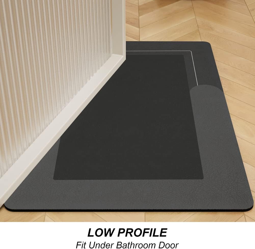 HelloTree 3PCS Bath Mat Rug Rubber Non Slip Quick Dry Rug Sets Super Absorbent Thin Bathroom Rugs Fit Under Door Dark Grey Washable Bathroom Floor Mats for in Front of Bathtub, Shower Room, Sink