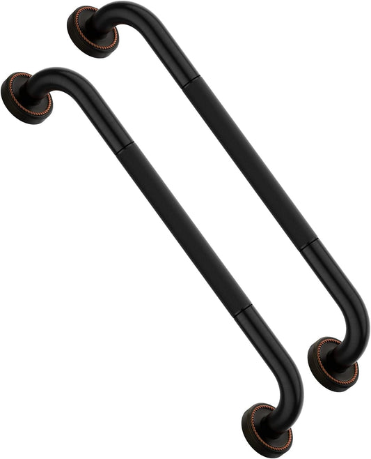 2 Pack 20 Inch Bronze Shower Grab Bar Matte Black, Munzong Antique Brass Bathroom Grab Bar w/Anti-Slip Knurled Grip, Bathroom Balance Bar, Safety Handrail Support, Injury Elderly Senior Assist Handle