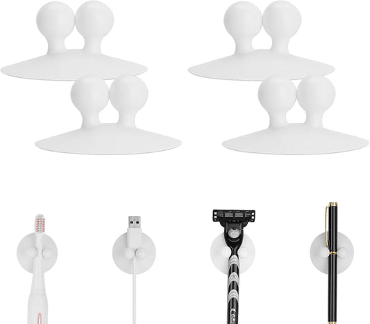 4 PCS Suction Cup Toothbrush Holder for Mirror, Electric Toothbrush Hanger Wall Mounted for Bathroom, Waterproof Multifunctional Hook for Towel, Key and Razor White