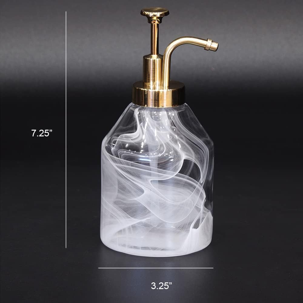 Glass Soap Dispenser for Kitchen and Bathroom Counter, 375ml/12.7 Oz Unique 3D White Smog Thick Glass Hand Soap Bottle with Smooth Action Rust-Free ABS Pump, Kitchen Dish Soap Dispenser (White)