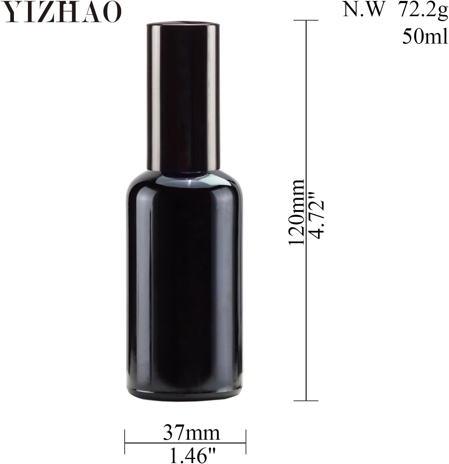YIZHAO Black Glass Spray Bottles 2oz, with Small Fine Mist Spray, Metal Cap, Refillable for Essential Oil,Travel,Cleaning,Perfume,Aromatherapy,Makeup – 6 Pcs