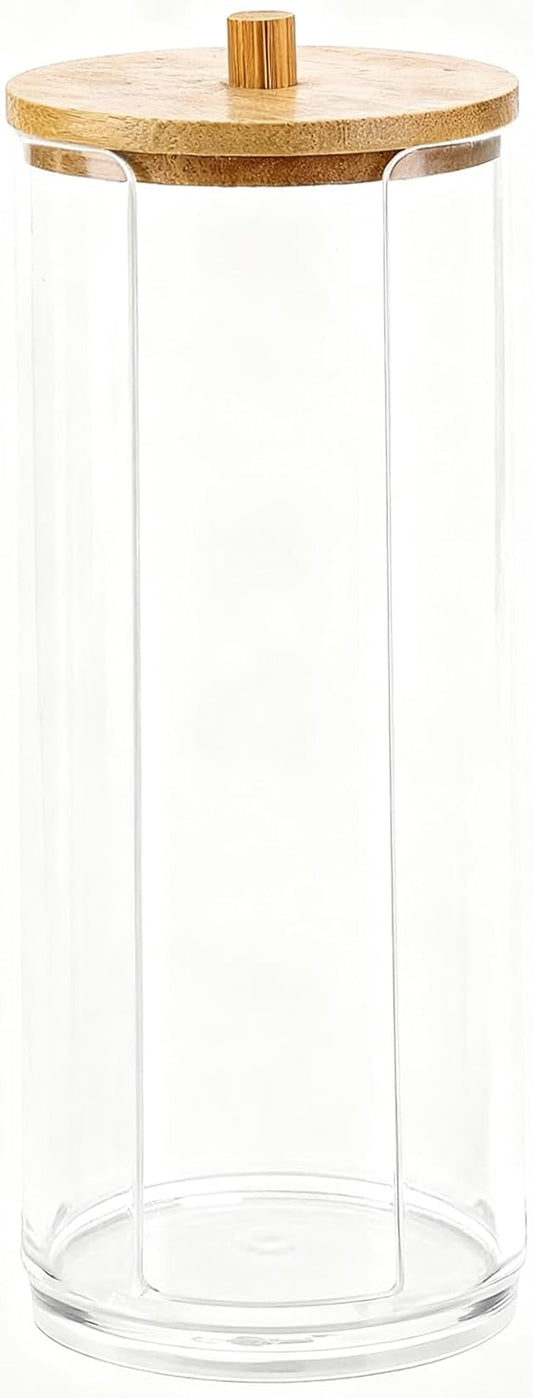 AXX Qtip Dispenser Apothecary Jars Bathroom - Qtip Holder Storage Canister Clear Plastic Jar for Cotton Swab,Q-Tips,Cotton Rounds (M#Cylinder 1Pcs)