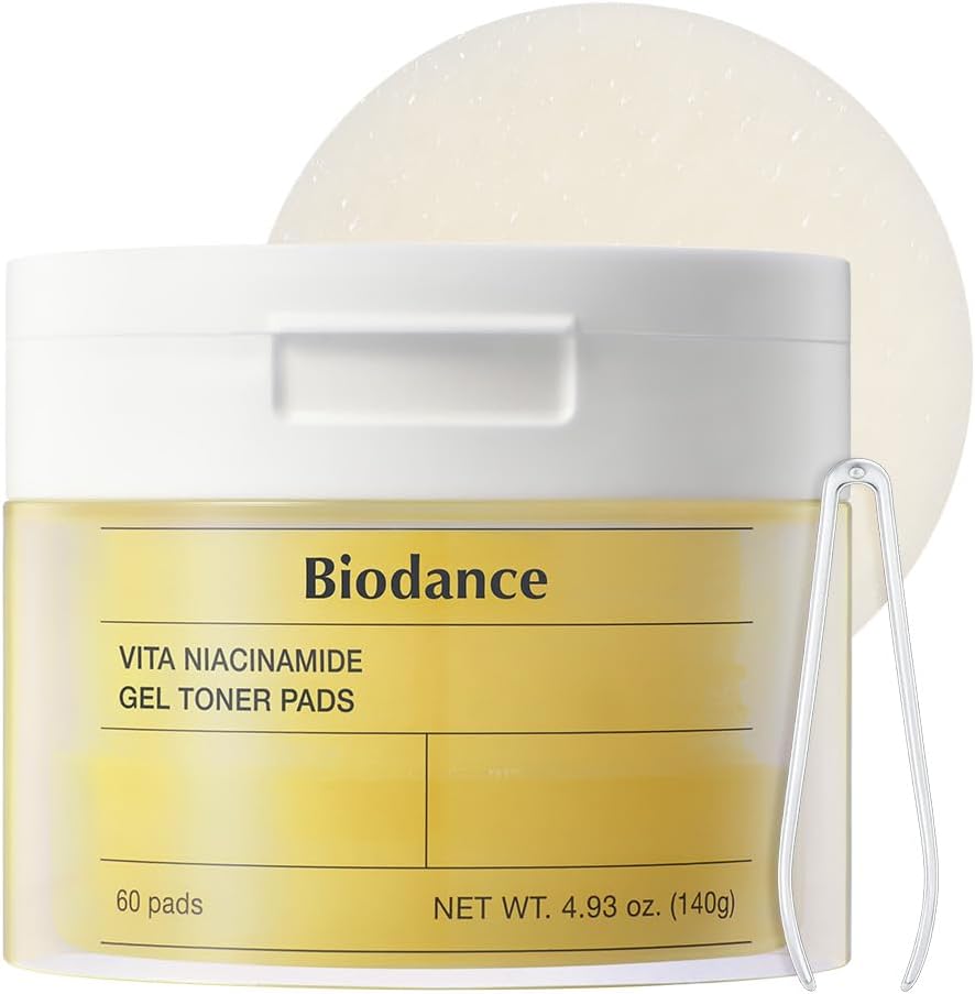 Biodance Vita Niacinamide Gel Toner Pads, Dark Spot Corrector, Evening Skin Tone, Hydrating for Sensitive Skin, Gentle Exfoliating Toner Pads with Vitamin C, Korean Skincareㅣ4.93 fl.oz.(140g)*60Pads