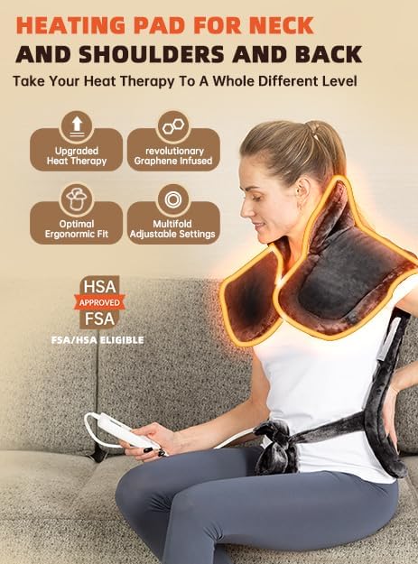 Graphene-Infused Heating Pad for Back and Neck Shoulder for Pain Relief, Large Heat Pad for Women Men Dad, Weighted Electric Heat Pad, FSA Eligible Items Only List, 24"x33", ETL Certified