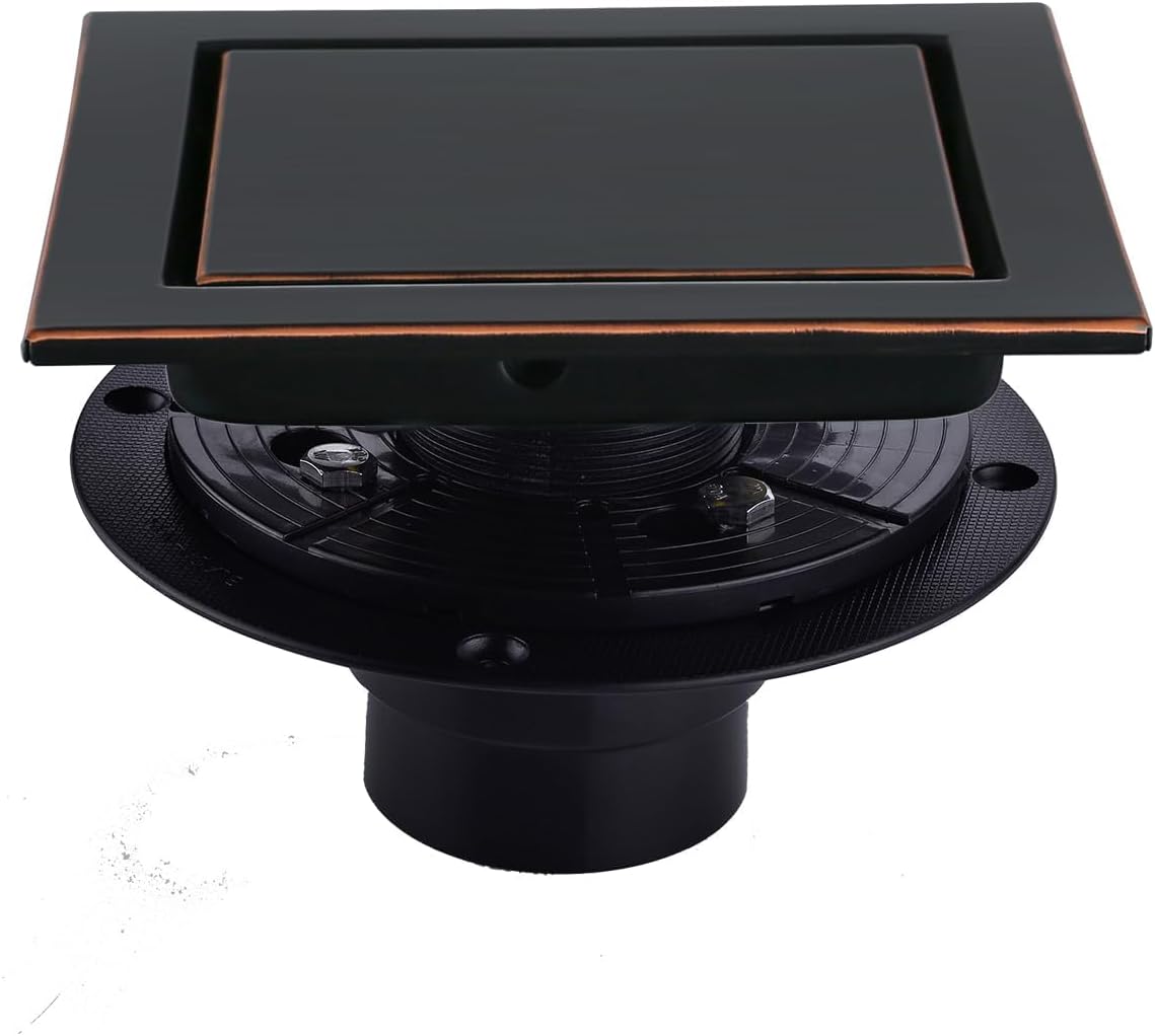 RANDOM Oil Rubbed Bronze Shower Drain Square 6 inch with Adjustable PVC Base Flange,SUS304 Stainless Steel Shower Floor Drain Kit with Tile Insert Shower Drain Cover and Hair Strainer
