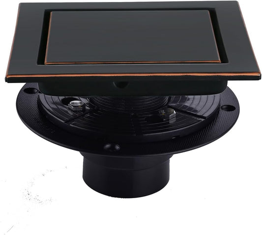 RANDOM Oil Rubbed Bronze Shower Drain Square 6 inch with Adjustable PVC Base Flange,SUS304 Stainless Steel Shower Floor Drain Kit with Tile Insert Shower Drain Cover and Hair Strainer