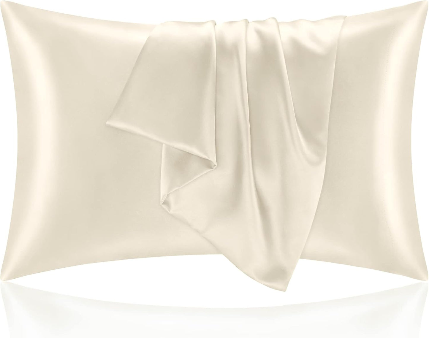 BEDELITE Satin Pillowcase for Hair and Skin, Super Soft and Cooling Similar to Silk Pillow Cases 2 Pack with Envelope Closure, Gift for Women Men(20"x26" Standard Size, Beige)