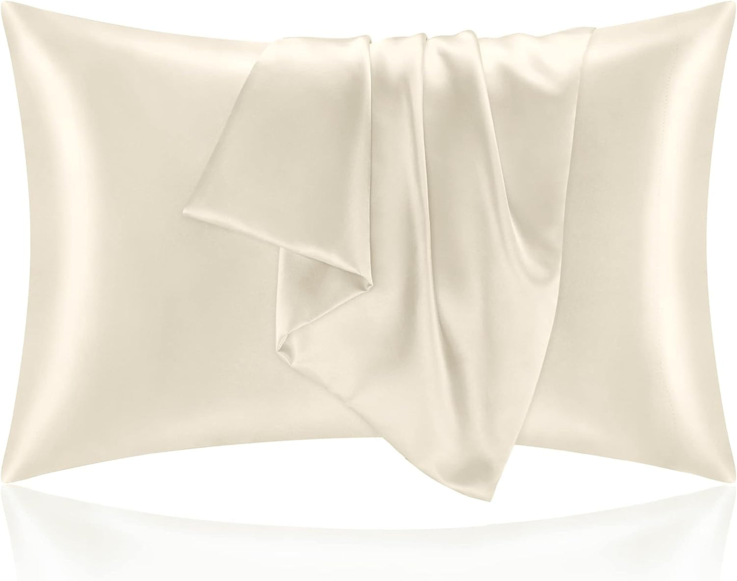 BEDELITE Satin Pillowcase for Hair and Skin, Super Soft and Cooling Similar to Silk Pillow Cases 2 Pack with Envelope Closure, Gift for Women Men(20"x30" Queen Size, Beige)