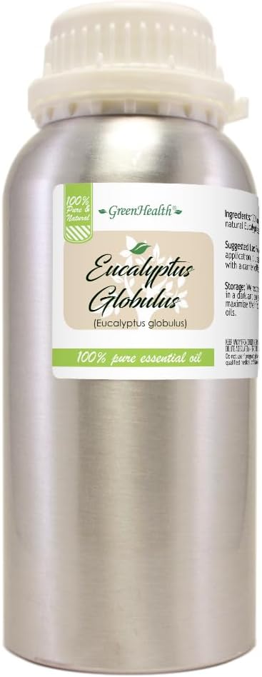 GreenHealth - Eucalyptus Globulus Essential Oil – 16 fl oz (473 ml) Aluminum Bottle w/Plug Cap – 100% Pure, Uncut, Undiluted