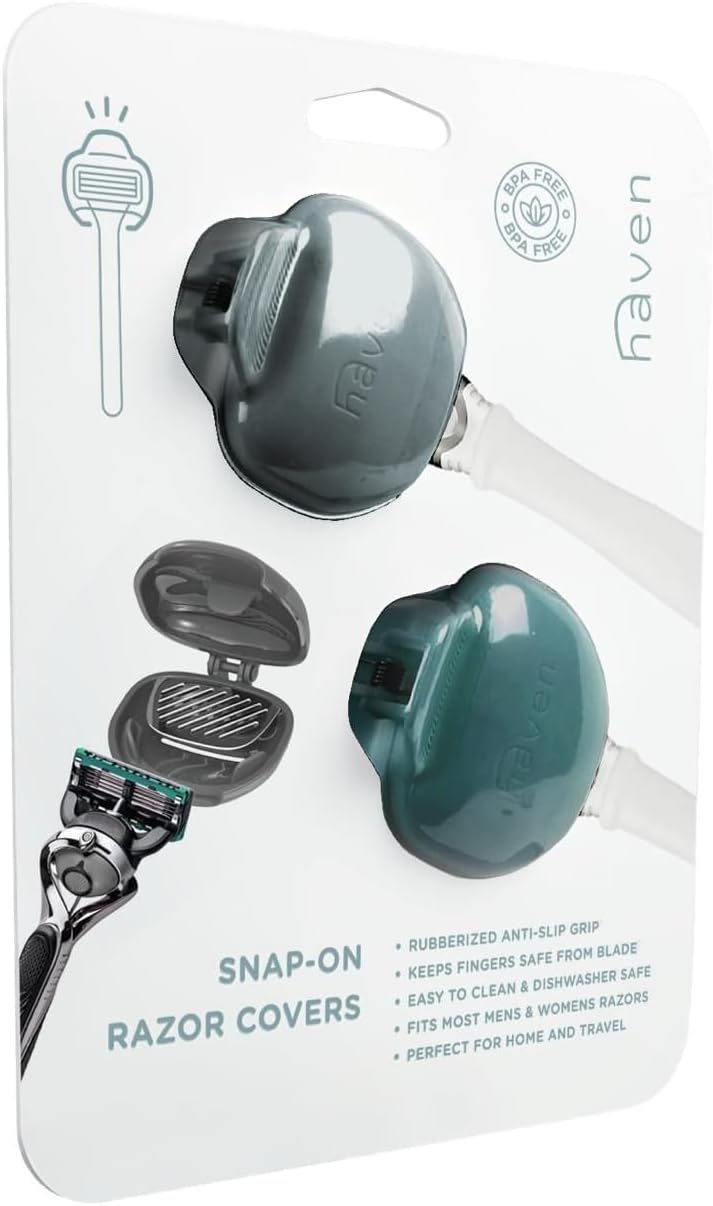 Haven Clip On Razor Protector for Men and Women - Premium Razor Covers Designed to Last - 2 Pack (Blue and Charcoal Gray)