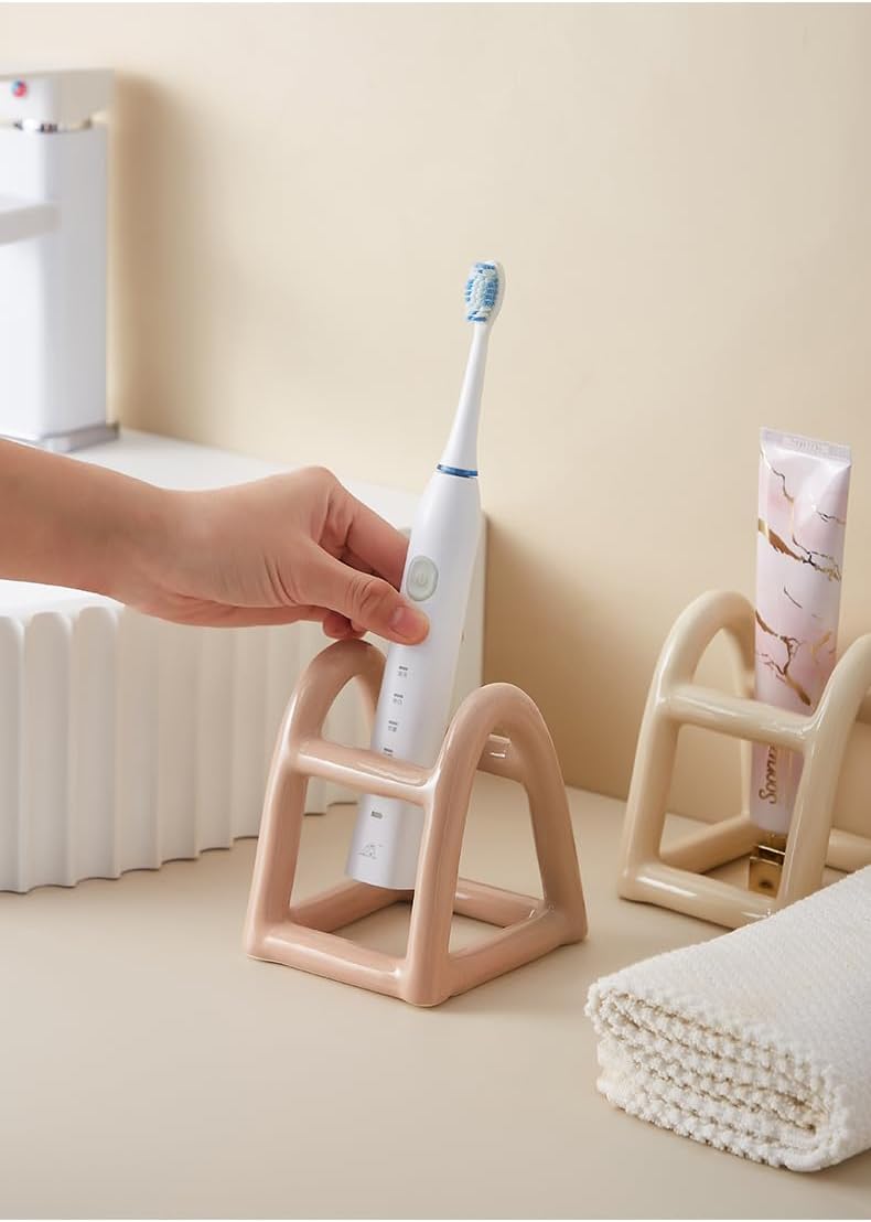 Handmade Ceramic Holder Stand for Toothbrushes, Makeup Brushes, and Pens - Minimalist Design for Bathroom Vanity and Countertops Decor (Black)