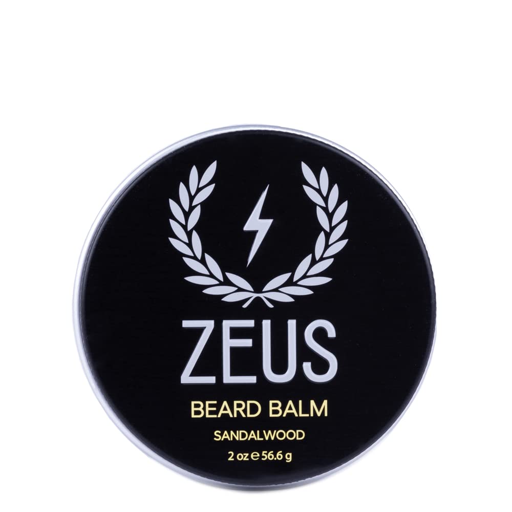 ZEUS Beard Balm, Natural Beeswax & Shea Butter Balm, Softening Conditioner for Facial Hair – MADE IN USA (Sandalwood) 2 oz.