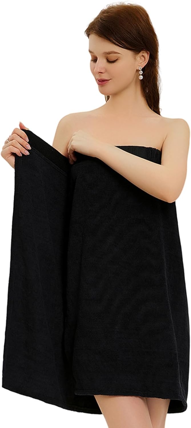 Womens Bath Body Wrap & Hair Towel Shower Spa Wrap Robe Adjustable Closure Bathrobe