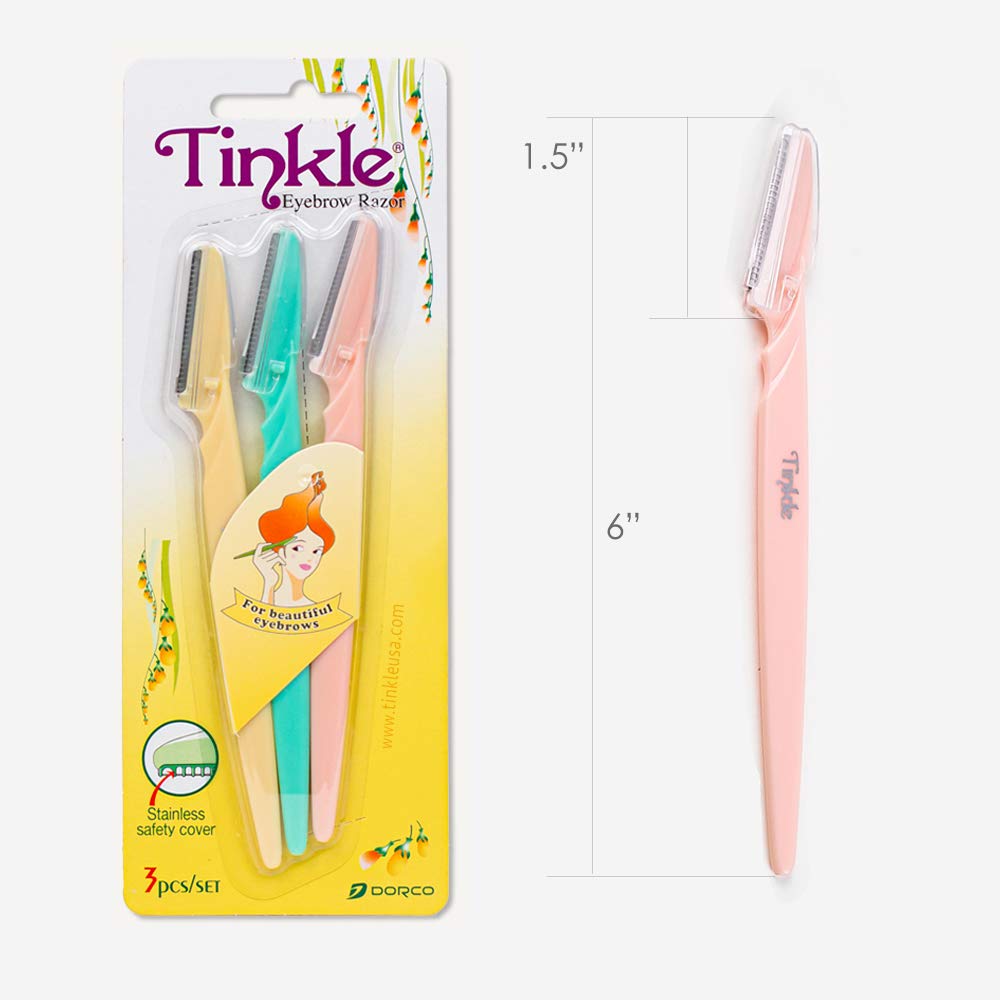 Tinkle Dermaplaning Tool 15ct, Dermaplane Razor for Women, Safe and Easy Peach Fuzz Remover, Eyebrow Trimmer with Protective Cover (5 Packs of 3)