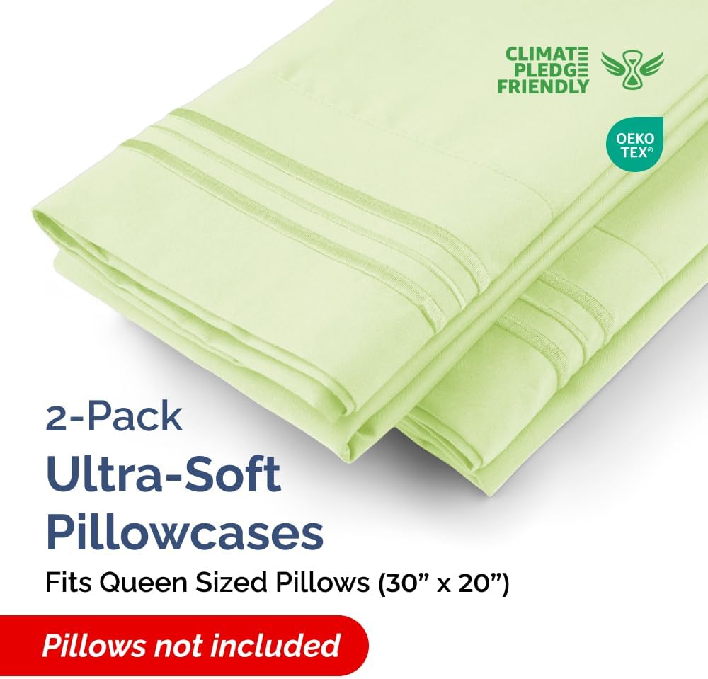 Queen Pillow Cases Set of 2 - Ultra Soft Hotel Quality Pillowcase Covers - Comfy, Cozy & Wrinkle Free - Shrinkage & Fade Resistant - Machine Washable Pillow Protectors - 2 Piece Set - Light Sage Green