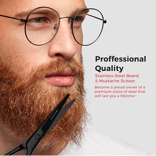 Suvorna Small Scissors with Comb for Beard, Mustache, Facial, Nose, Eyebrow, Ear Hair - Hair Scissors for Cutting, Trimming & Grooming - Made with 5" Stainless Steel for Barber, Professional, HomeUser