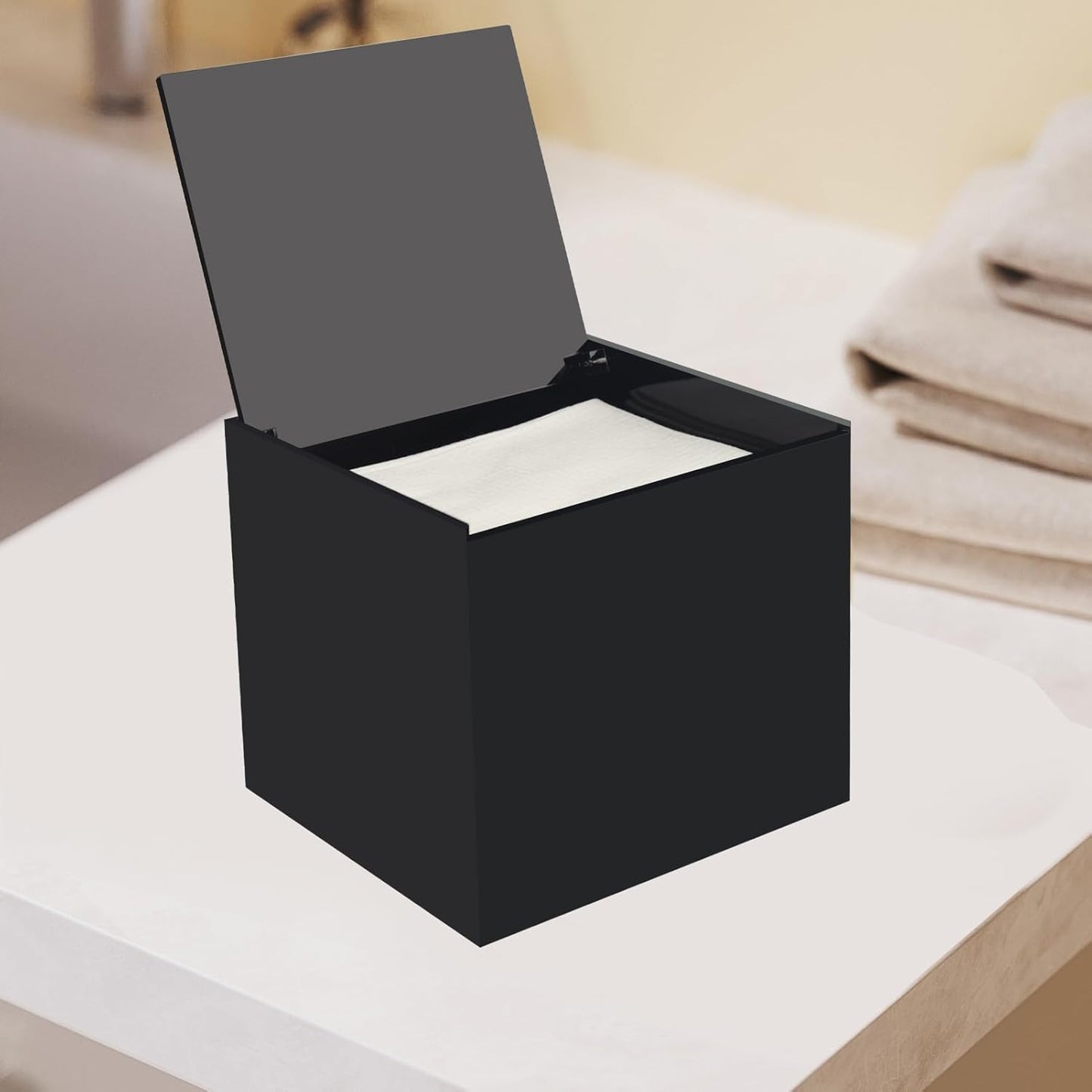 Disposable Face Towel Storage Box Compatible with Facial Towel XL, Acrylic Disposable Face Towelette Holder Container, Black