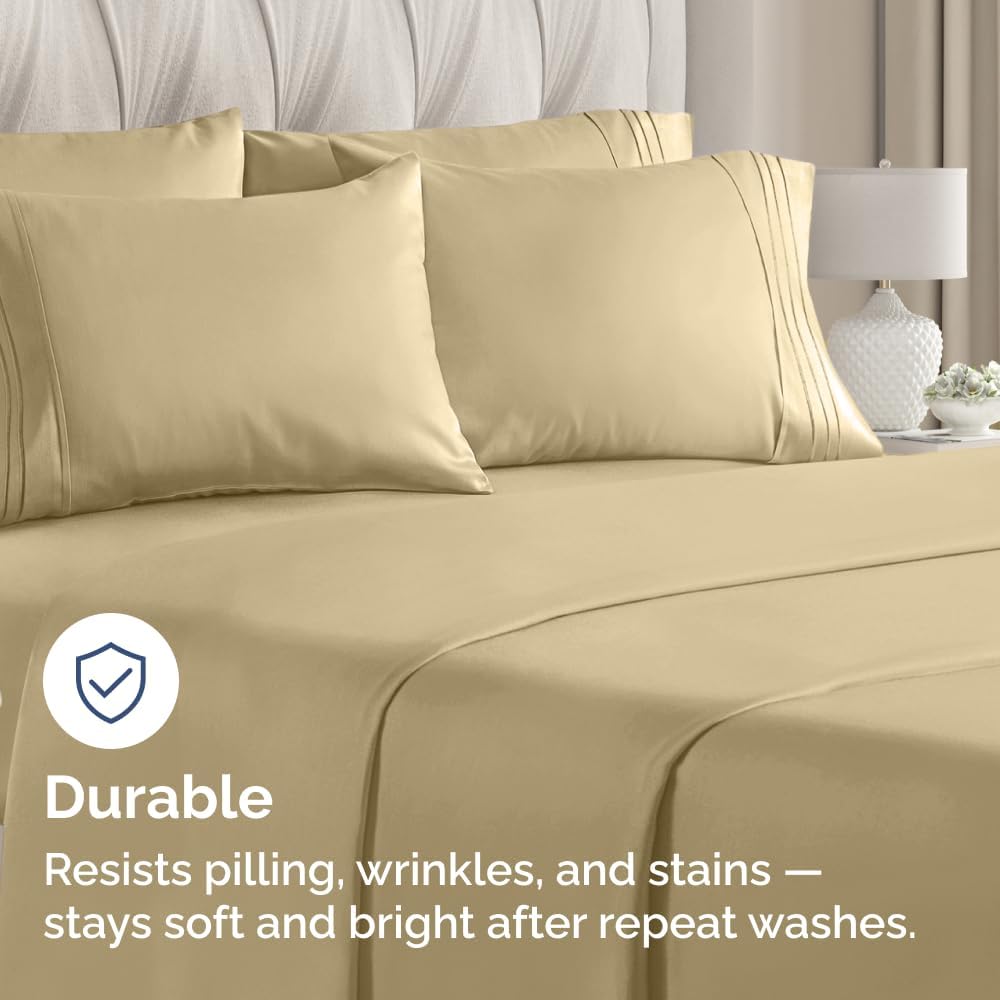 King Pillow Cases Set of 6 - Ultra Soft Hotel Quality Pillowcase Covers - Comfy & Wrinkle Free - Shrink, Stain and Fade Resistant - Easy-Care, Machine Washable Pillow Protectors - 6 Piece Set - Beige