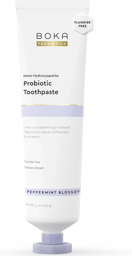 Boka Fluoride Free Toothpaste, Nano Hydroxyapatite Toothpaste, Appropriate for Sensitive Teeth - for Adult, Kids Oral Care - Probiotics - Peppermint Blossom, 4 Fl Oz 1Pk US Manufactured