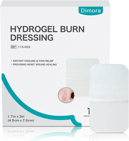 Dimora Hydrogel Wound Dressing 1.7" x3" - Burn Pads Sterile Soothing Bandage, Cooling Protective Treatment for Minor Burns & Blisters, Cuts, Abrasions,Cracked Nipples, 10 Count