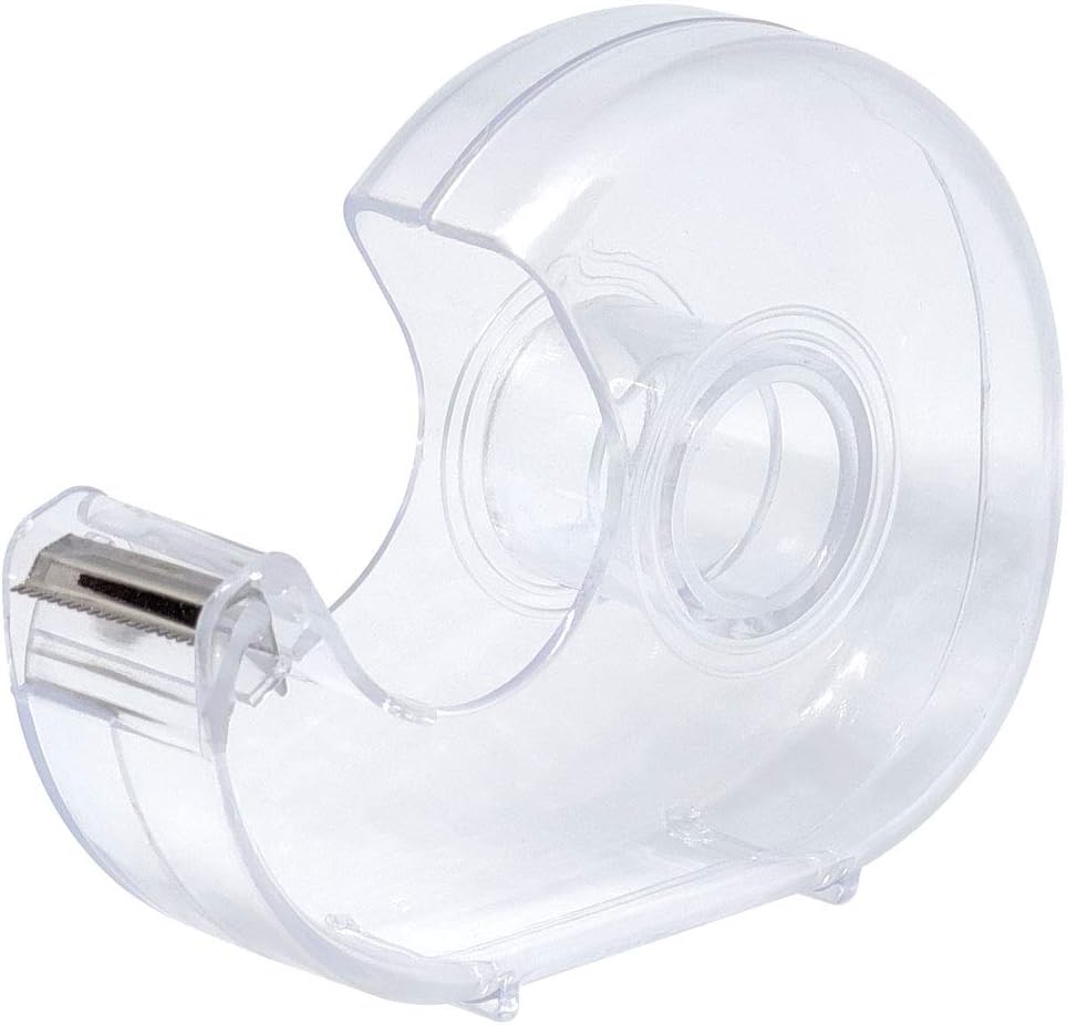 Hand Use Desktop Tape Dispenser, Transparent Plastic Lightweight and Portable Refillable Dispenser for 3/4" Tape, 1 Pack