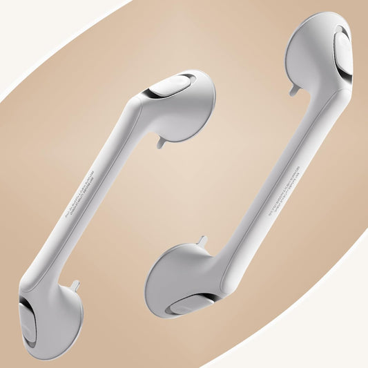 2 Pack 16 Inch Grab Bars for Bathtubs and Showers for Seniors, Heavy Duty Shower Handle for Elderly, Suction Cup Removable Handrails Handicap Bath Grip Bathroom Safety Grips （White）