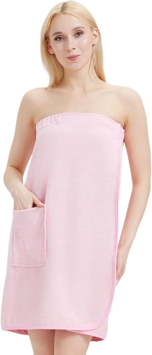 Womens Bath Body Wrap Towel Lightweight Shower Spa Wrap Robe Adjustable Closure Bathrobe