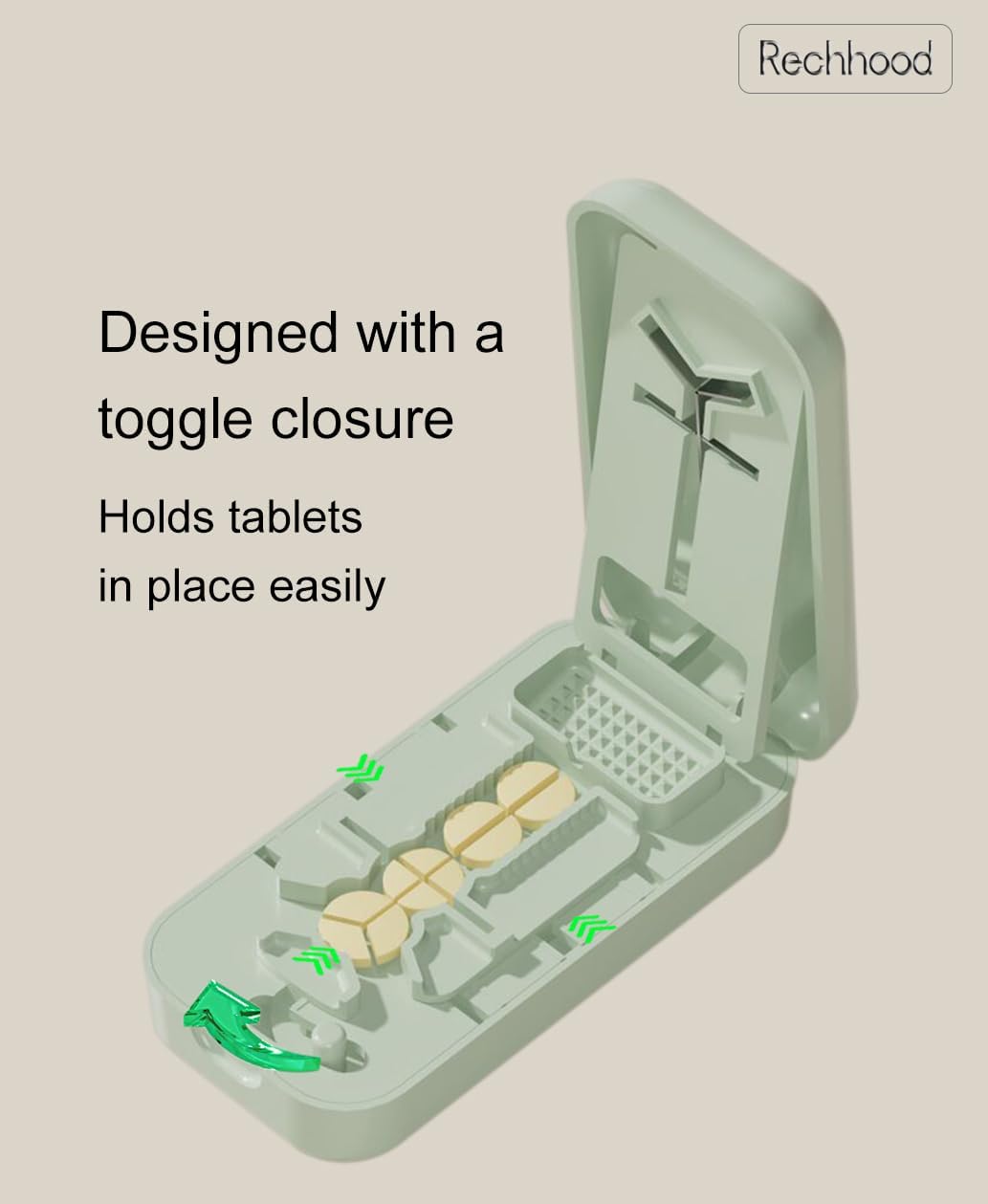 3-in-1 Pill Cutter 1/4 1/3 1/2 with Pill Storage Case, Stainless Steel Blade Cuts Pills Ideal for Cutting Vitamins and Pills (Green)