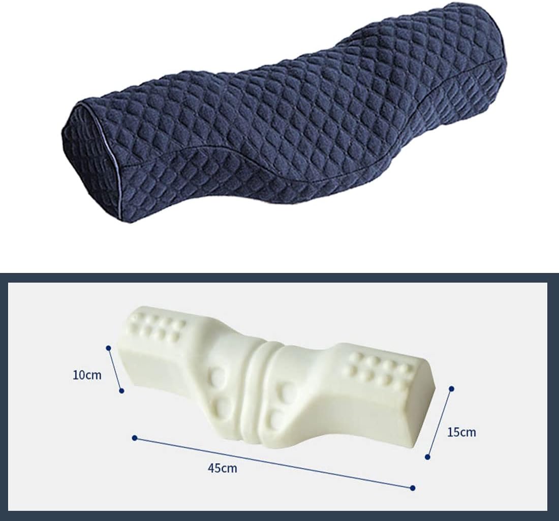 Cervical Neck Pillow for Pain Relief Sleeping, Neck roll Pillow Memory Foam for Stiff Neck Pain Relief ，Travel Bolster Pillow for Bed for Side Sleepers Back Sleeper. (Blue)