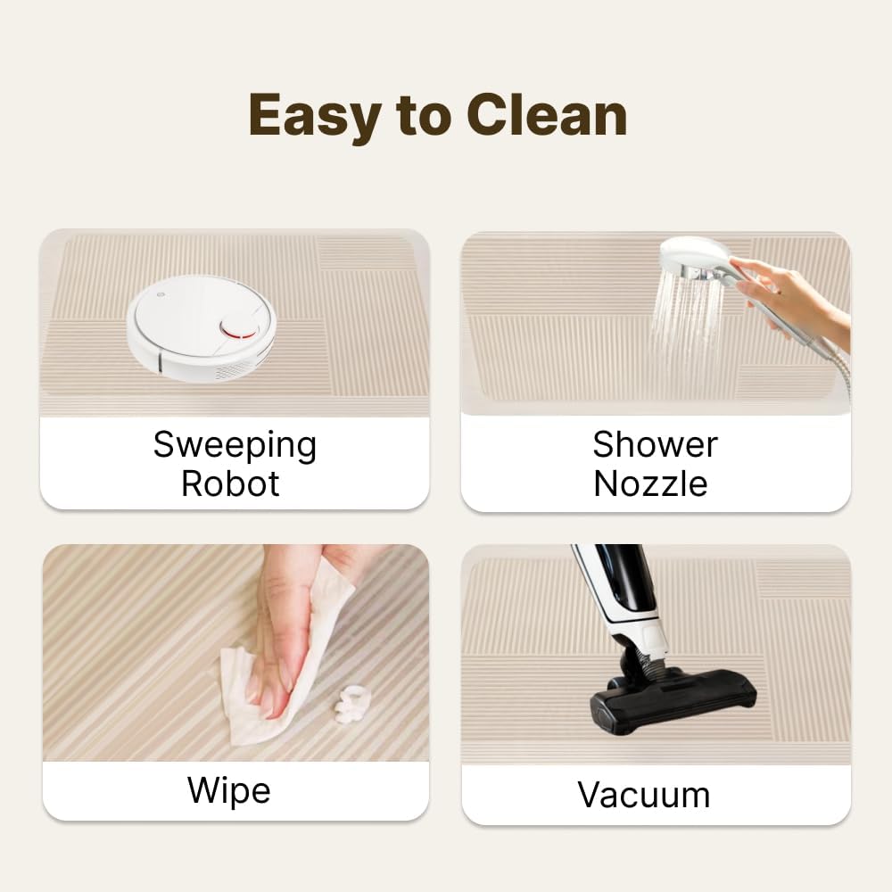 Beige Striped Diatomite Bath Rug – Quick Dry Super Absorbent Diatomite Stone Shower Mat – Ultra Thin Non-Slip Rubber Bath Mats for Bathroom Floor, Stylish & Durable Home Décor, 24" x 17"