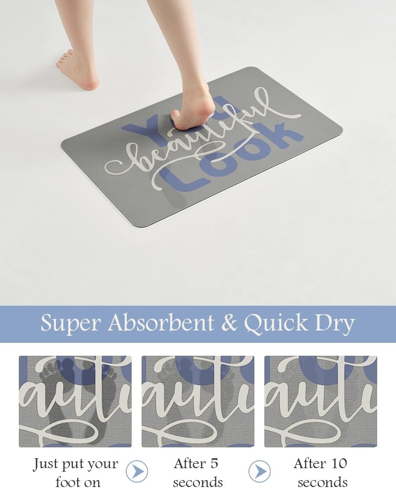 MontVoo-Bath Mat-Bathroom Mat Rug Non Slip Super Absorbent Stain Resistant Quick Dry Thin Bathroom Rug-Bath Mats for Bathroom Floor Bathtub Vanity-Bathmat Bath Rug Easy Care 17"x27" Blue-Look