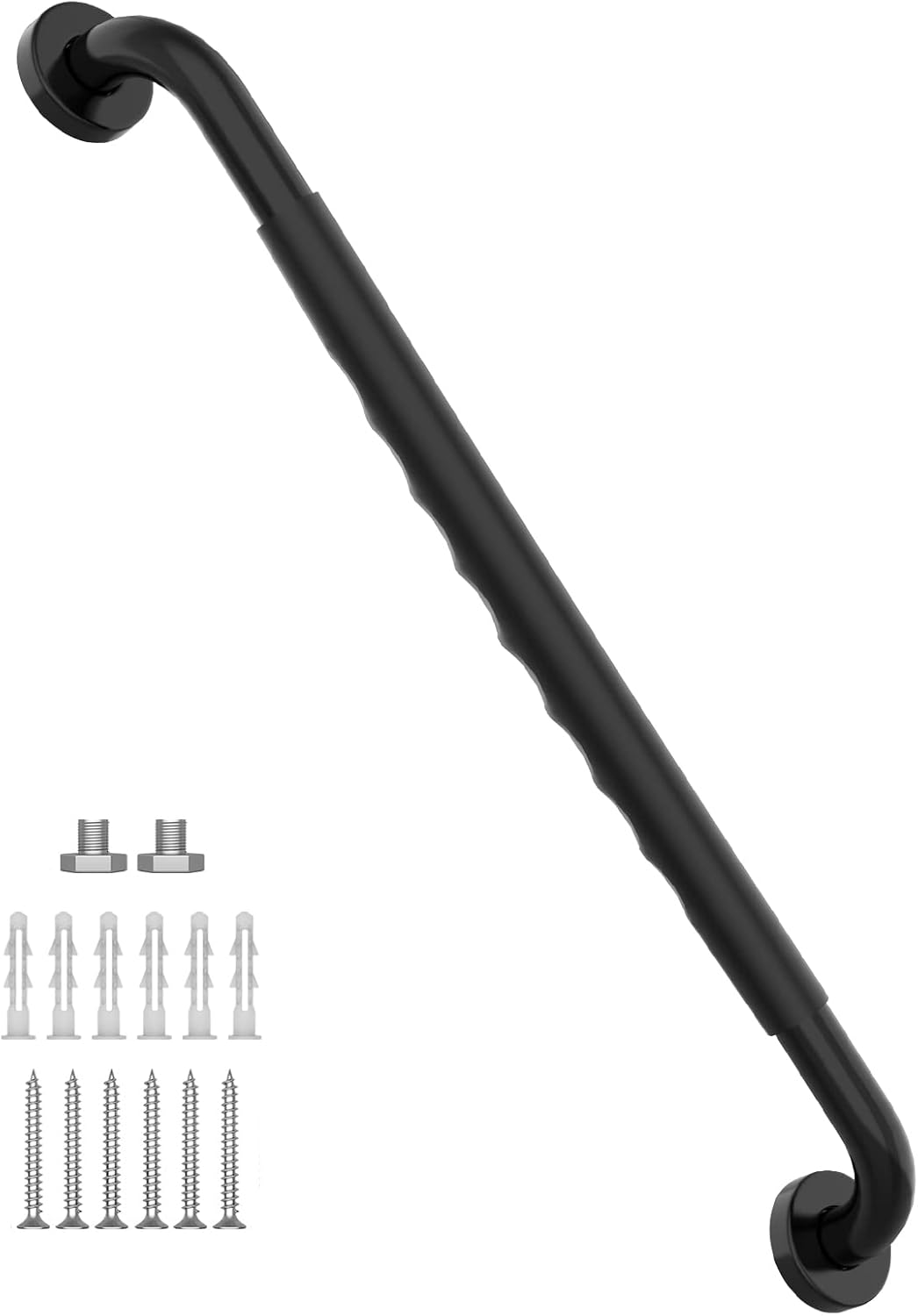 32 Inch Shower Grab Bar w/Anti Slip Rubber Grip, Munzong Black Stainless Steel Bathroom Grab Bar, Bathroom Balance Bar,Safety Handrail Support,Handicap Injury Elderly Senior Assist Bath Handle