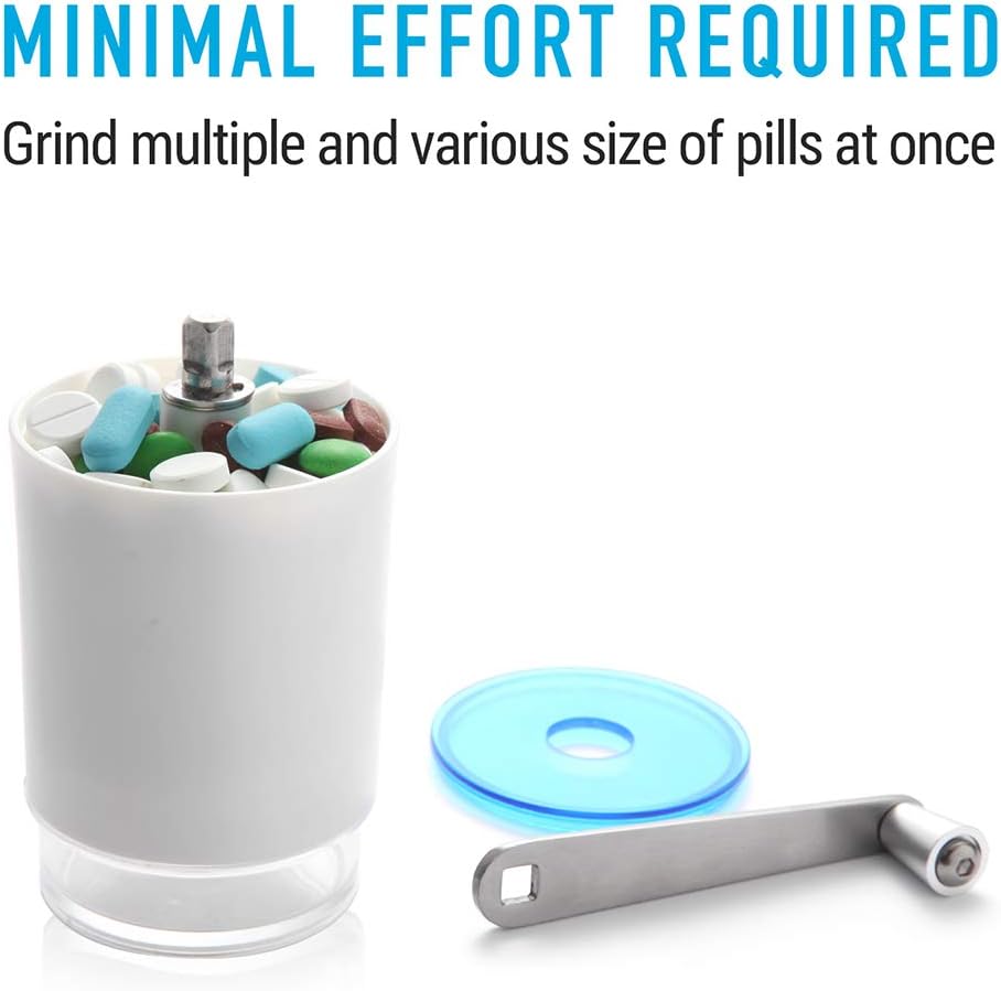 Pill Grinder Pill Crusher – Easily Crushes Multiple Tablets or Vitamins into Fine Powder at Once (Extra Jar Included) - Great Pulverizer for Feeding Tube, Kids, Pets and Arthritis