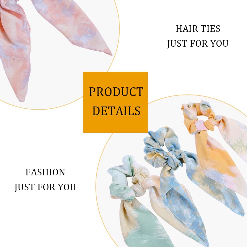 Chiffon Hair Accessories: Scrunchies, Hair Ties, Tie-Dye Scarves, Hair Bows and Bands for Women and Girls (6PCS)