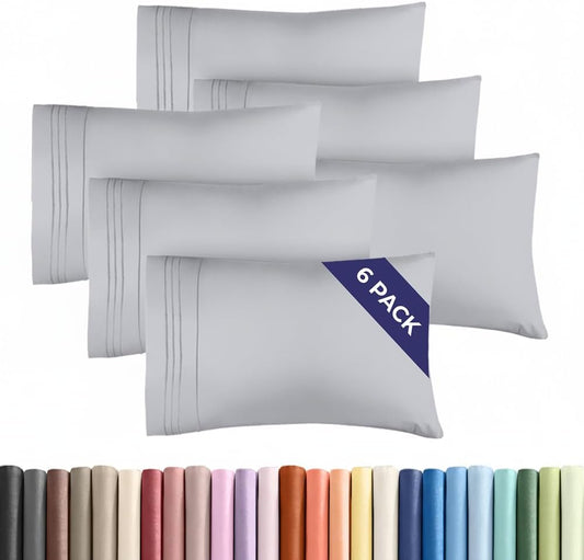 King Pillow Cases Set of 6 - Ultra Soft Hotel Quality Pillowcase Covers - Comfy. Cozy & Wrinkle Free - Shrink, Stain and Fade Resistant - Machine Washable Pillow Protectors - 6 Piece Set - Steel Blue