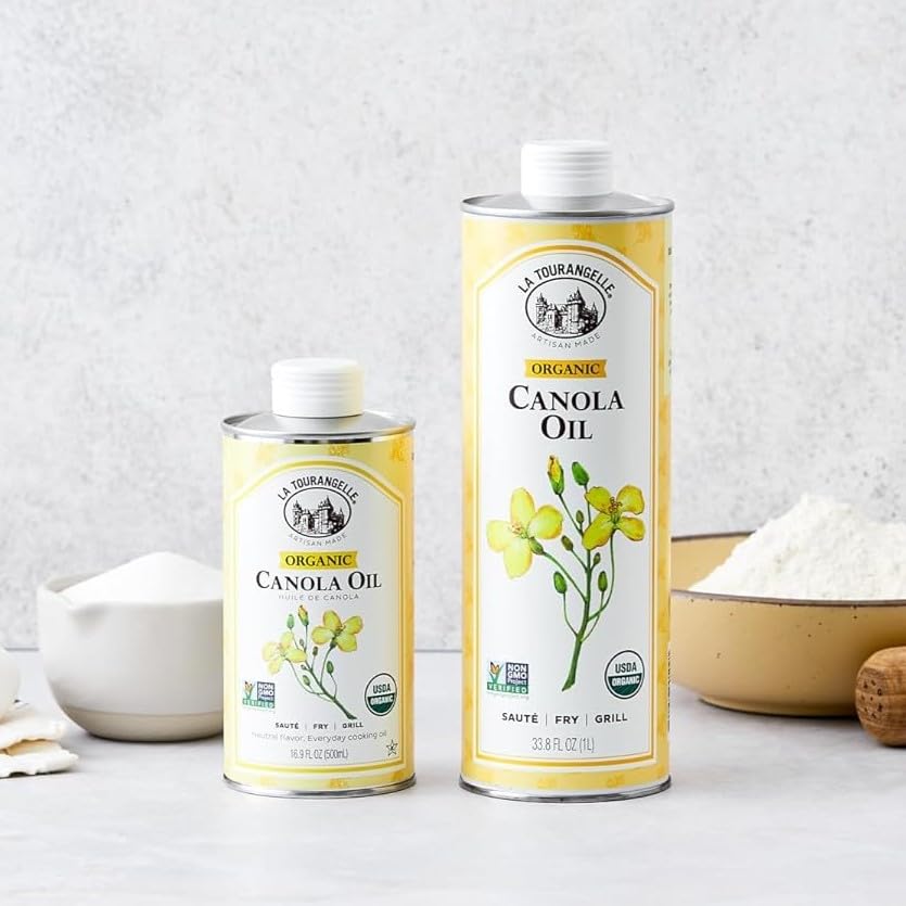 La Tourangelle, Organic Canola Oil, Expeller-Pressed Non-GMO Canola Seeds, Pesticide and Chemical Free, High Heat Neutral Cooking Oil, 16.9 Fl Oz